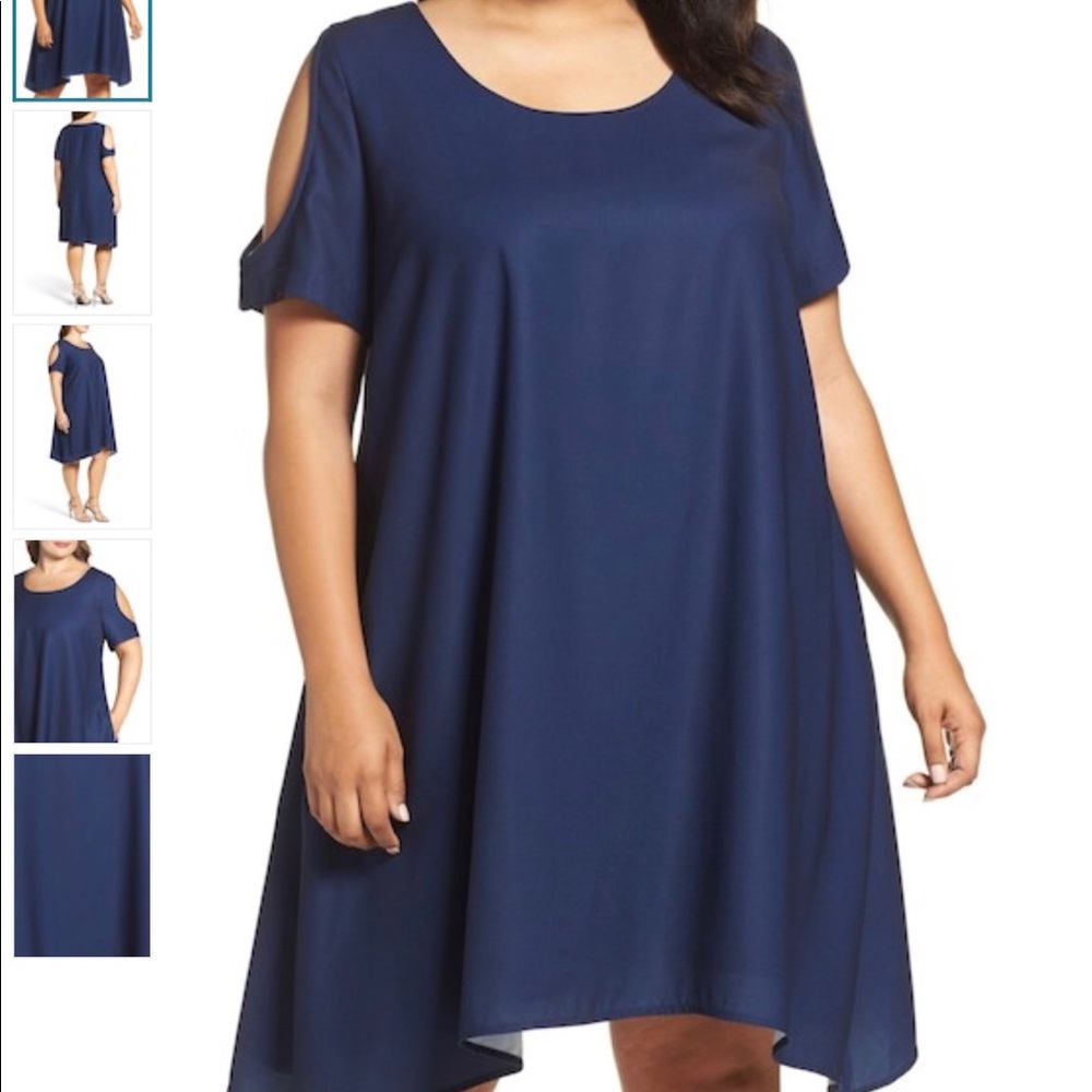 Nordstrom Sejour Cold Shoulder Navy Swing Dress